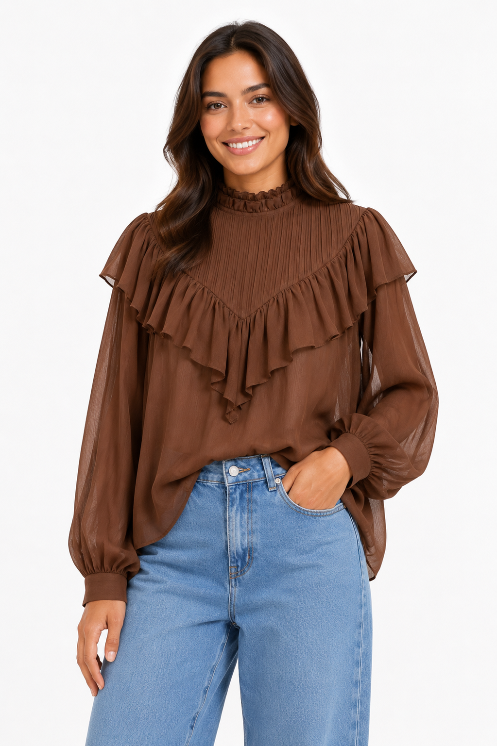 Bruine ruffle blouse