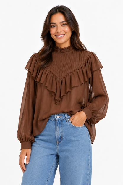 Bruine ruffle blouse