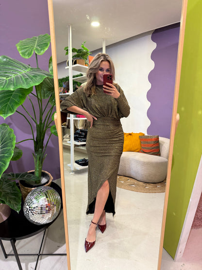 Glitter jurk goud met split