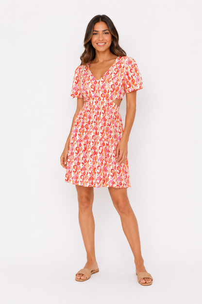 Cut out dress pink/orange print