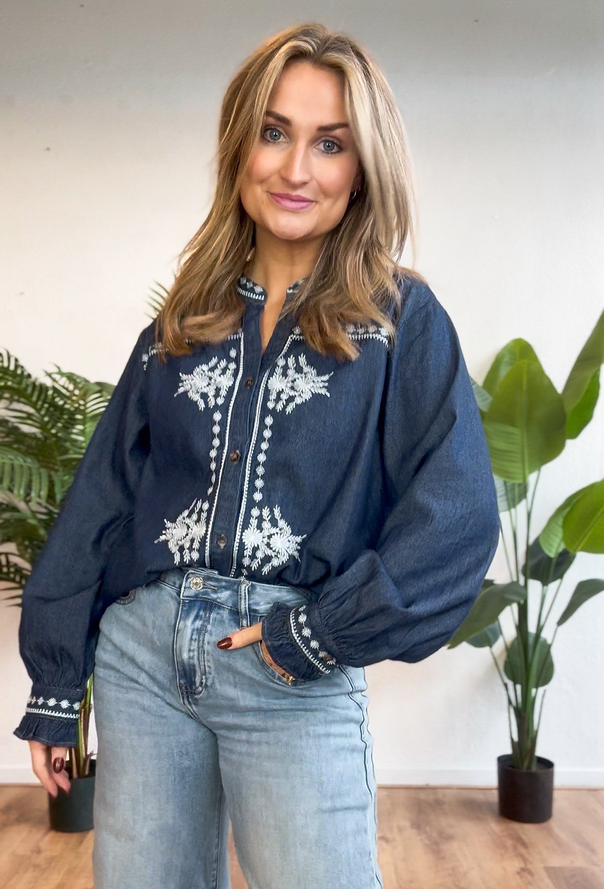 Denim blouse embroidery
