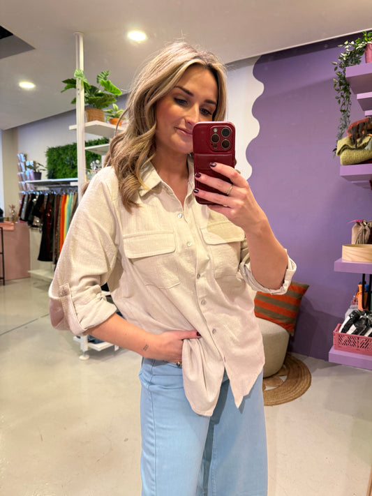 Blouse linnenlook zand
