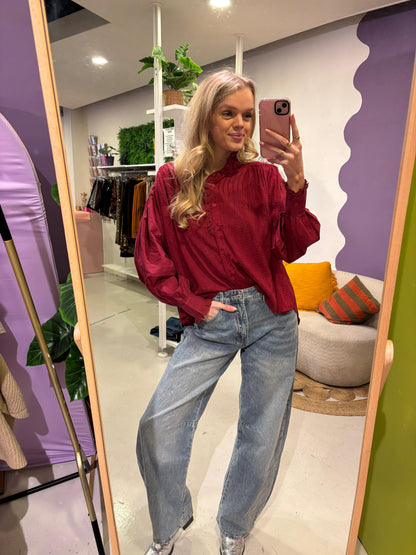 Rode blouse met ruffle