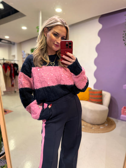 Selera knit sweater midnight blue/begonia pink