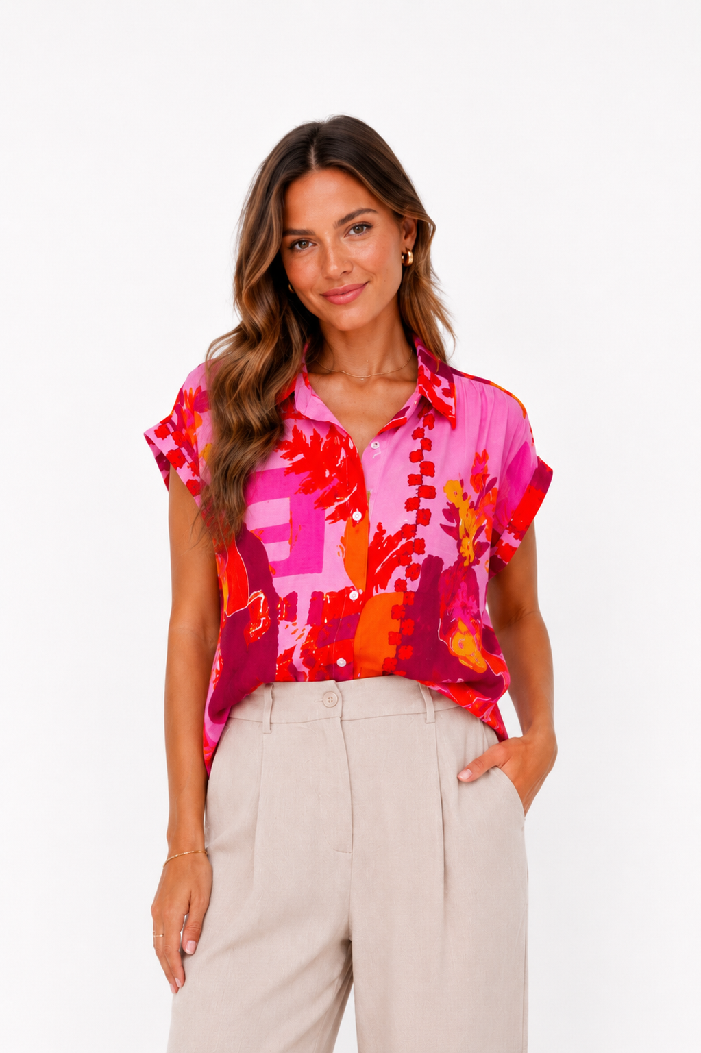 Roze print blouse