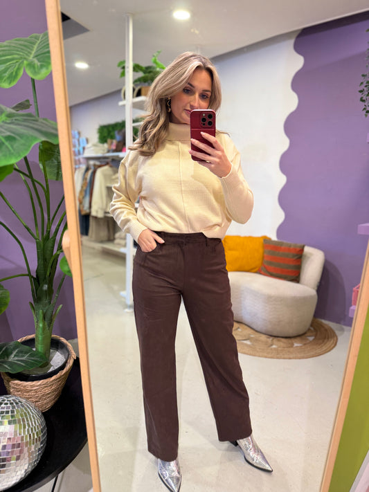 Suedine broek camel