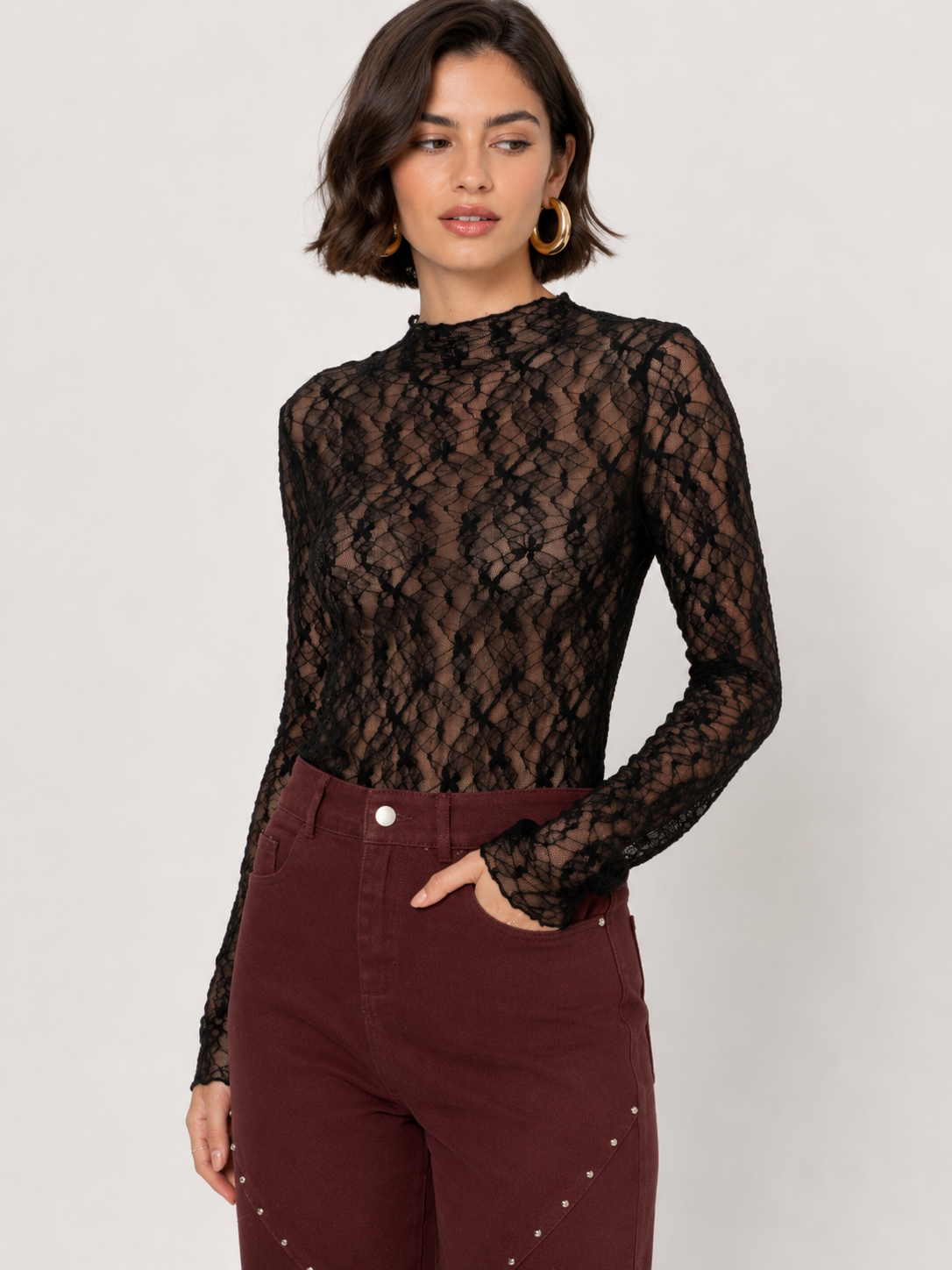 Lace longsleeve zwart