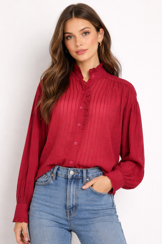 Rode blouse met ruffle