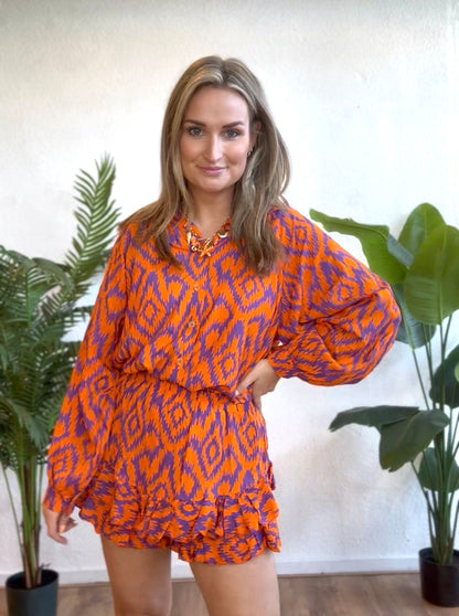 Short met print paars/oranje