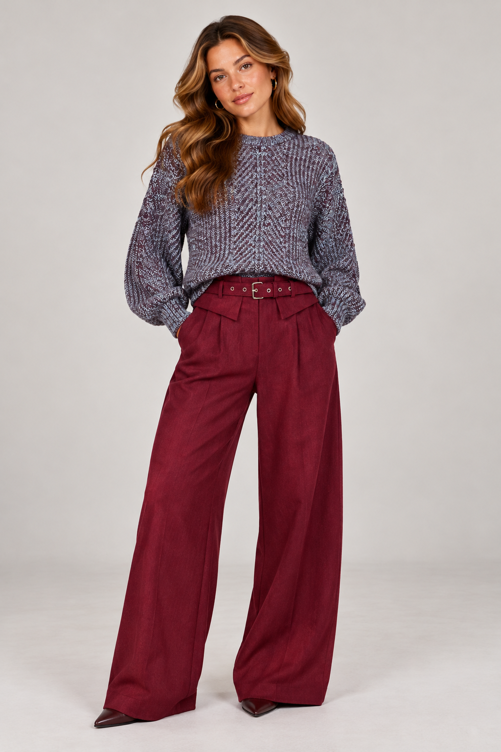 Fenni knit sweater dusky maroon/cloud blue