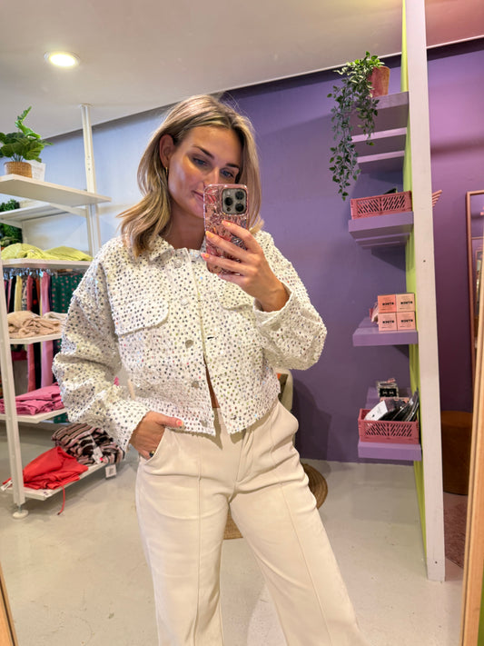 Glitter jasje wit denim
