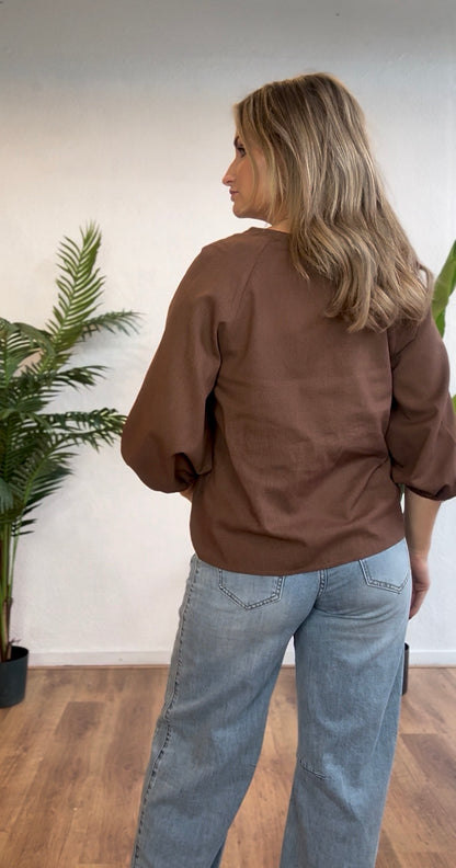 Blouse linnen mix bruin