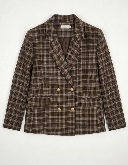 Geruite blazer bruin