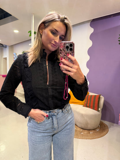 Zwarte blouse met borduursel