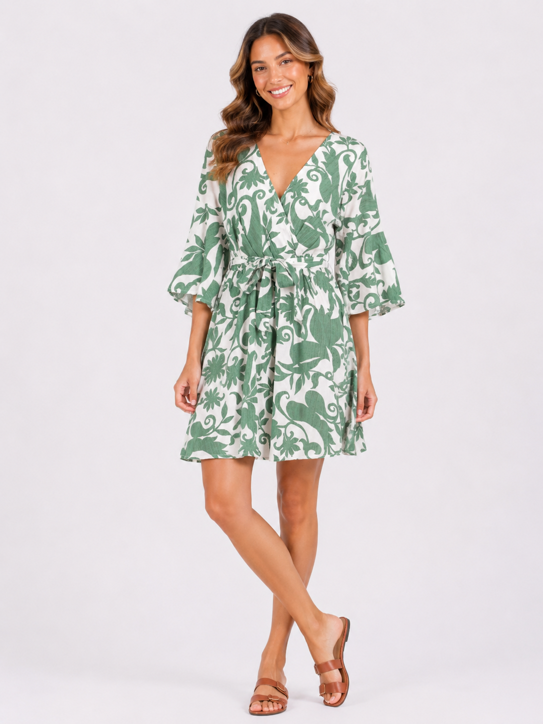Green print dress