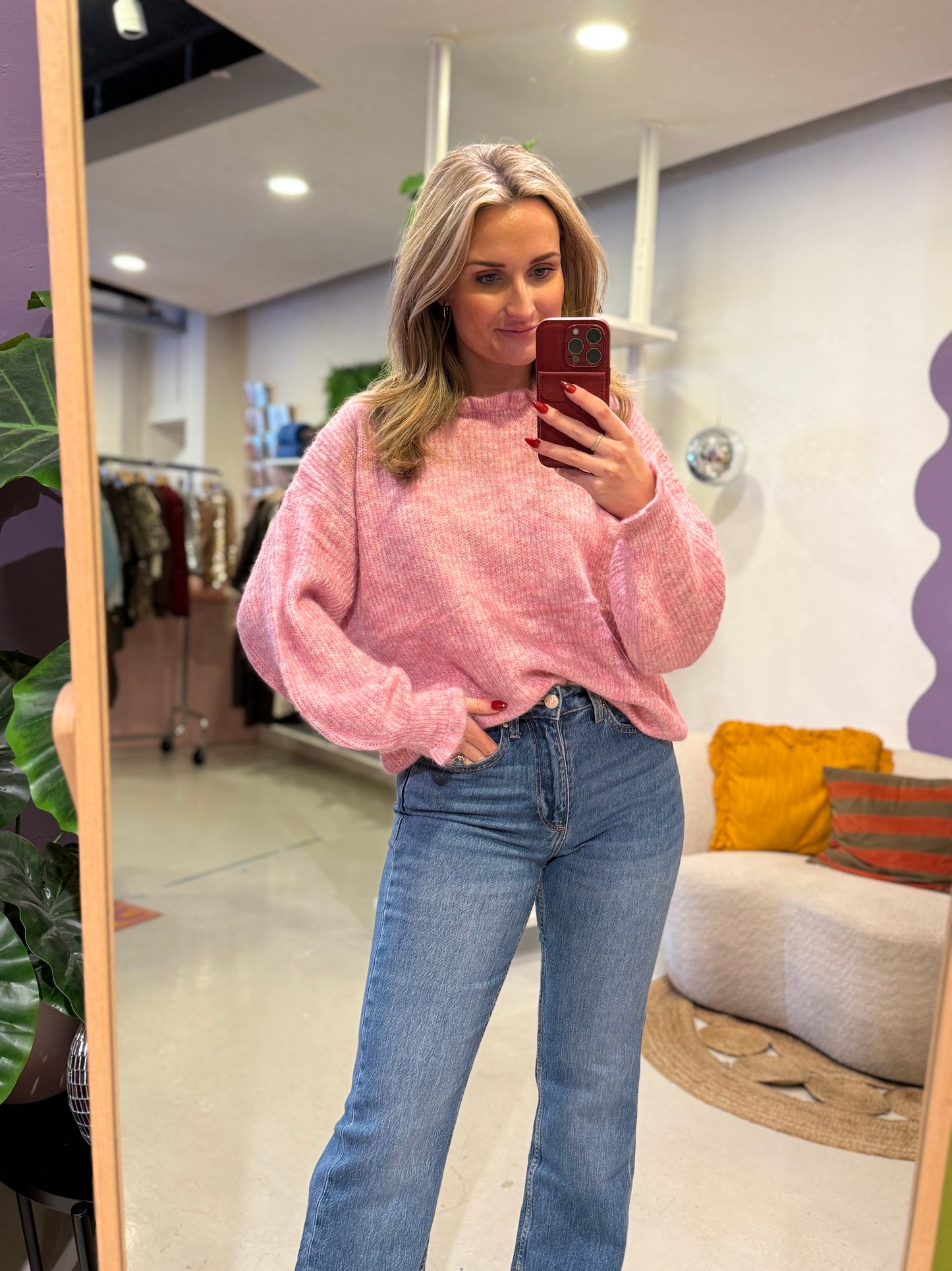 Trui met ruffle details roze