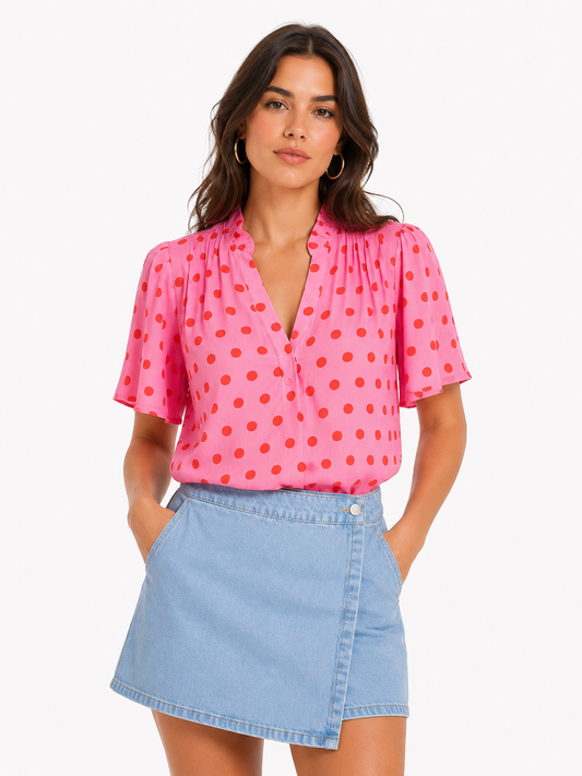 Polka dot blouse roze