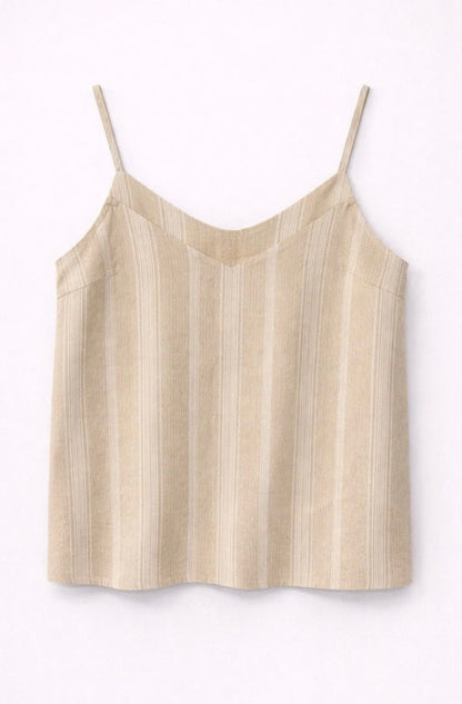 Top linnenlook ecru/zand streep