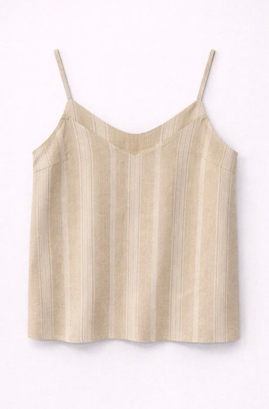 Top linnenlook ecru/zand streep