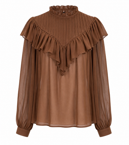 Bruine ruffle blouse