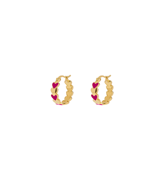 Small beloved mauve hoops gold plated (set)