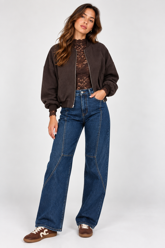 Barrel jeans dark blue contrast