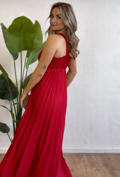 Lange plissé jurk rood