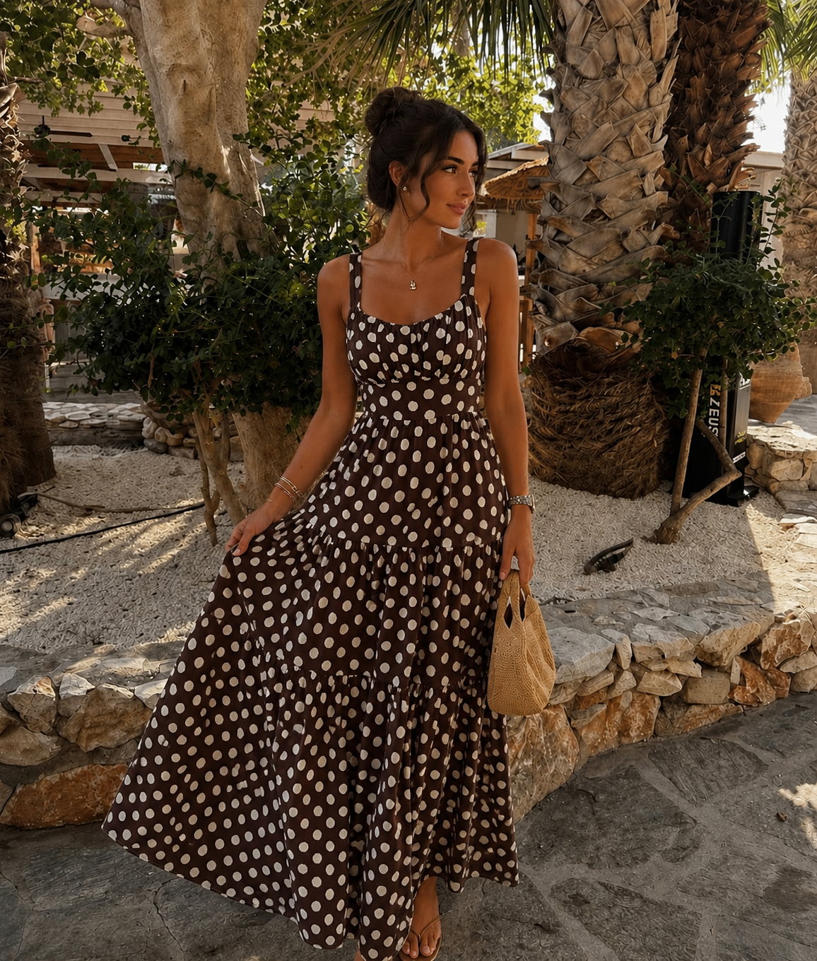 Polka dots summer dress brown