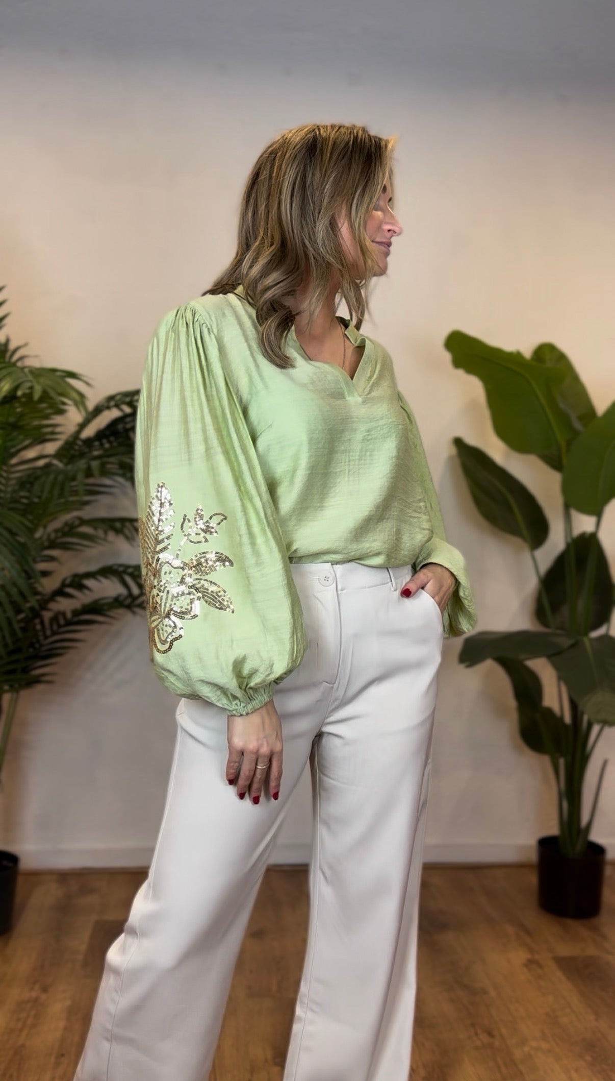 Blouse rose soft green