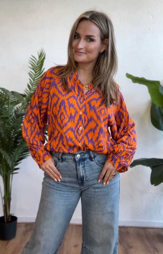 Blouse met print paars/oranje