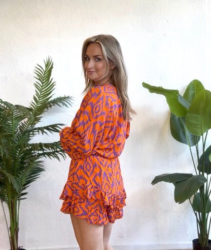 Short met print paars/oranje