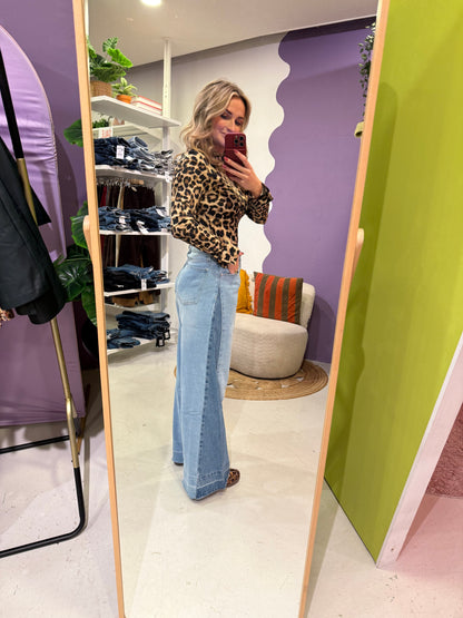 Wijde jeans met contrasterende denim