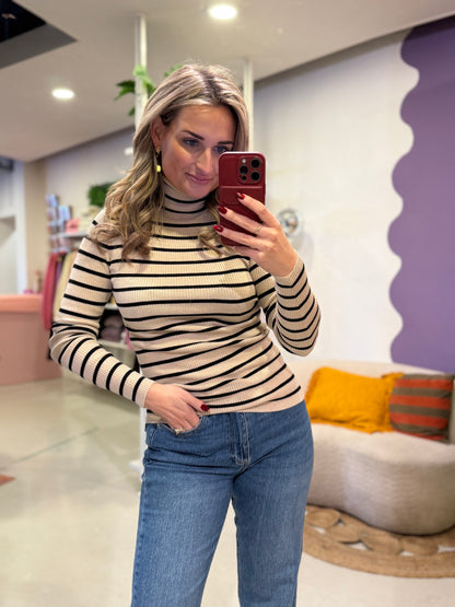 Beige gestreepte coltrui