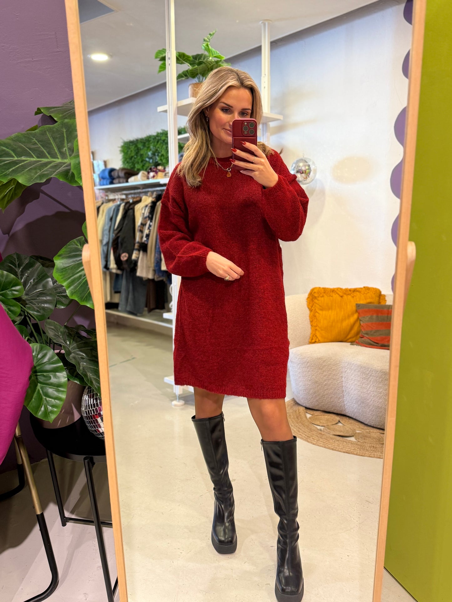 Knit dress bordeaux rood