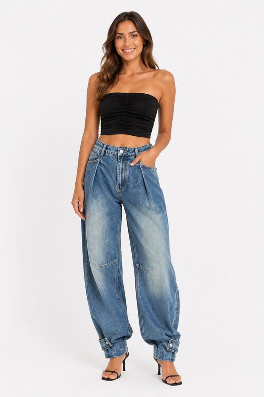 Barrel Jeans – Mid Blue Denim