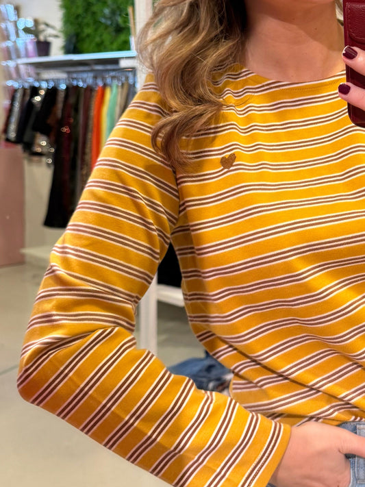 Longsleeve met streepjes mosterd