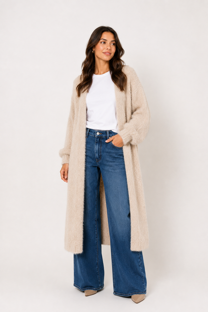 Lang fluffy vest beige