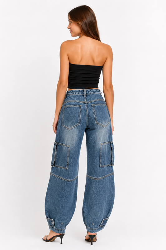 Barrel Jeans – Mid Blue Denim