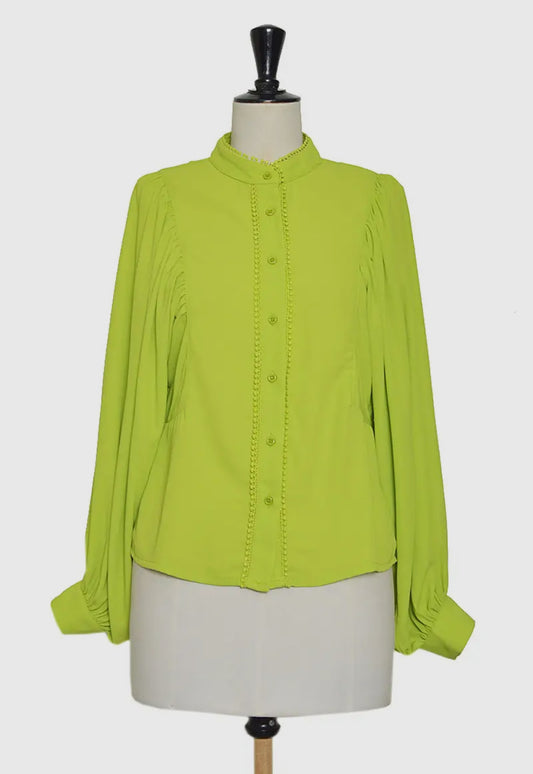 Lime groene blouse met grote pofmouw