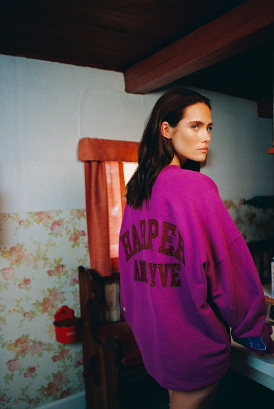 Patch sweater paars