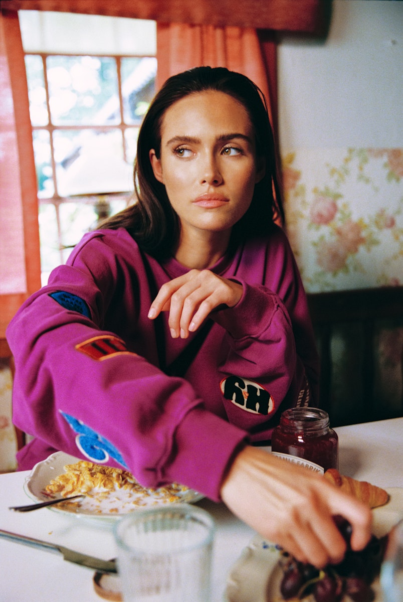 Patch sweater paars