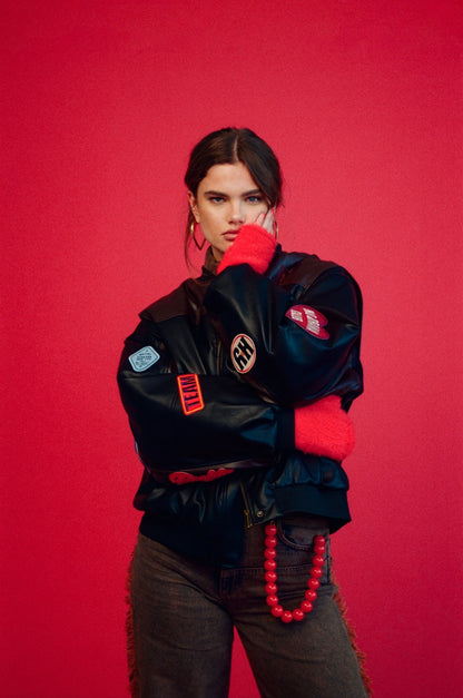 Pleuni pu leather jacket