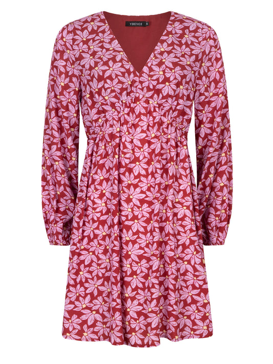 Dress Jaely wine red/lilac flower