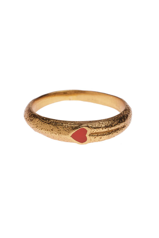 Ring red resin heart Brass