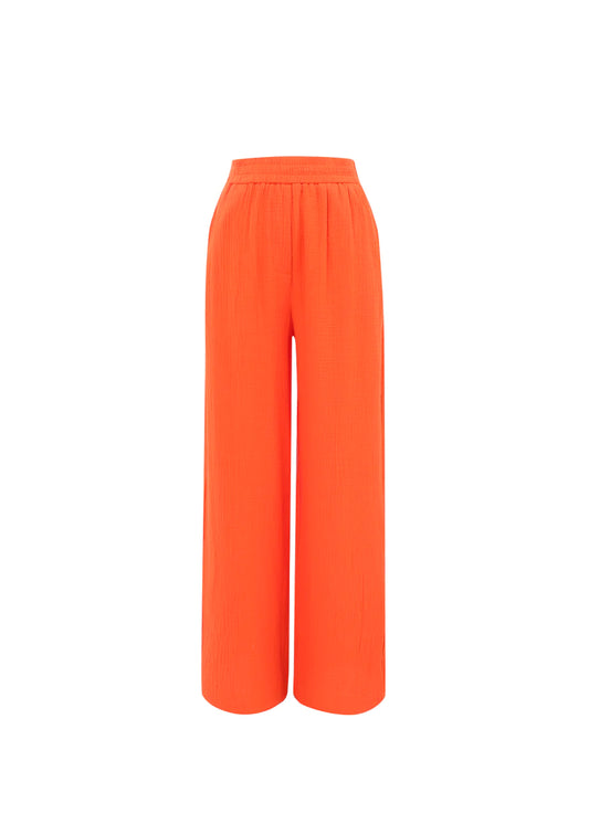 Pantalon met rechte pijp en elastiek in de taille orange
