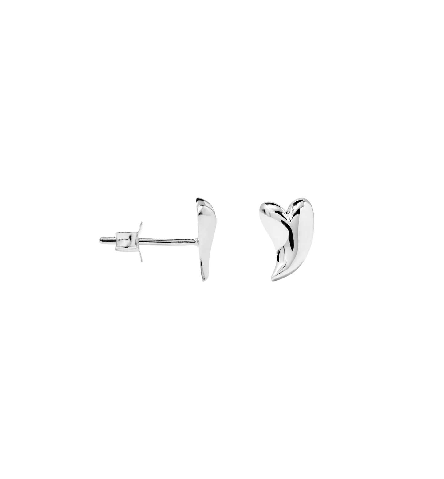 Single Groovy Heart Stud Earring silver plated (per stuk)