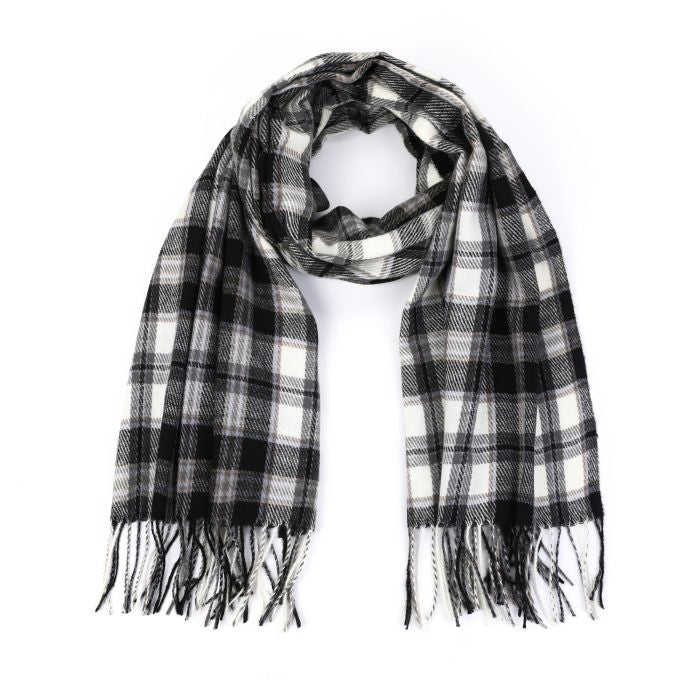 Geruite sjaal met fringes blauw met zwart