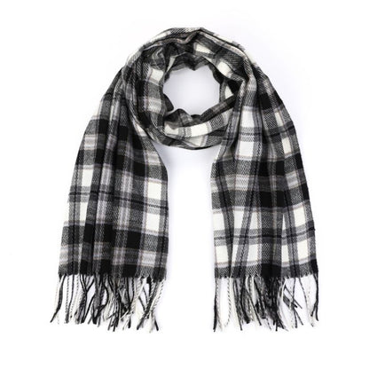 Geruite sjaal met fringes blauw met zwart