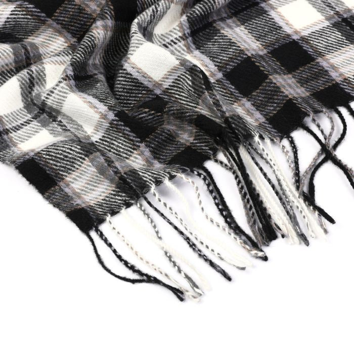 Geruite sjaal met fringes blauw met zwart
