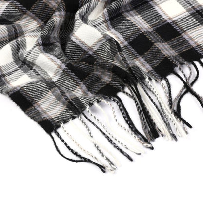 Geruite sjaal met fringes blauw met zwart